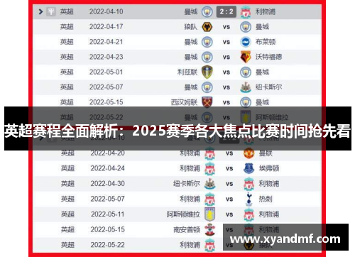 英超赛程全面解析：2025赛季各大焦点比赛时间抢先看